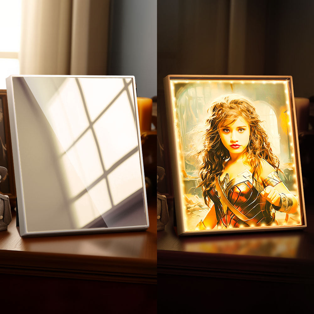 Personalized Photo Portrait Custom Face Wonder Woman Mirror Lamp Gifts for Her