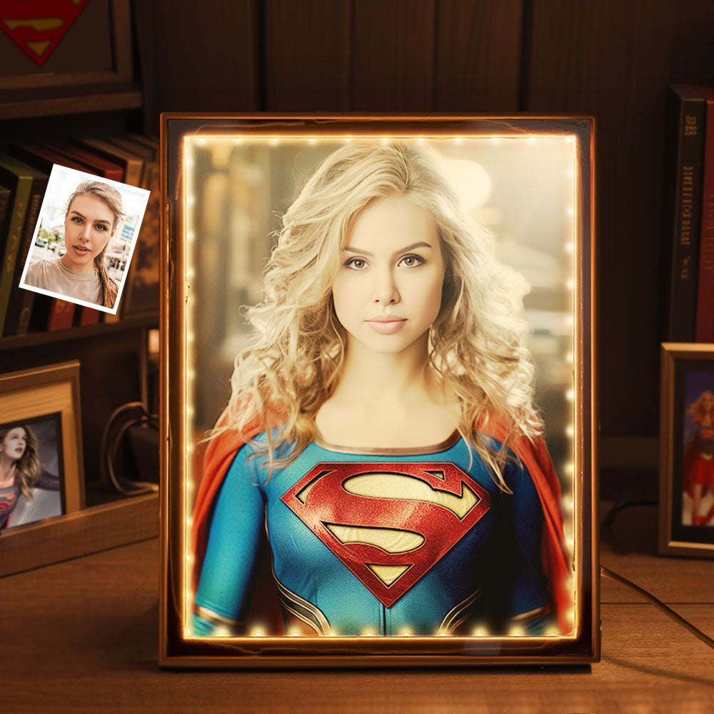 Personalized Superwoman Photo Portrait Mirror Light Custom Face Gifts for Her / Mother