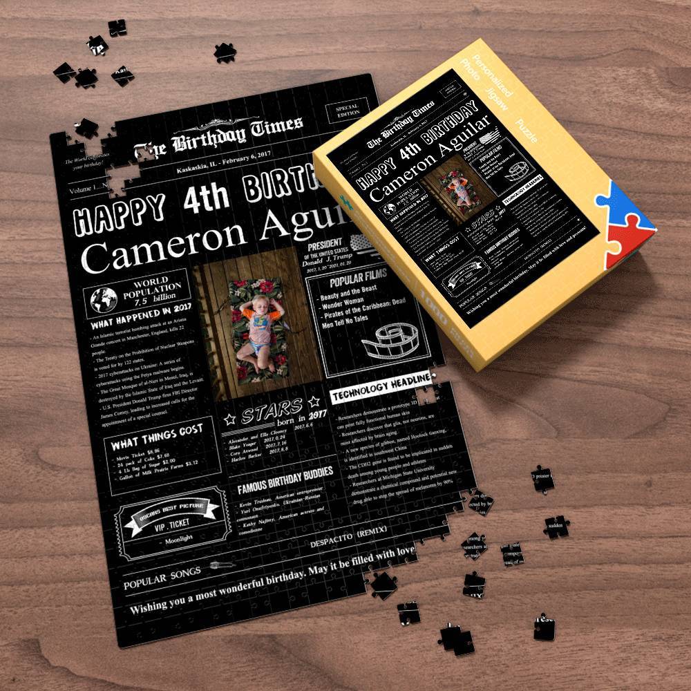 100 Years History News Custom Photo Jigsaw Puzzle Newspaper Decoration 4th Anniversary Gift  4th Birthday Gift Back in 2017